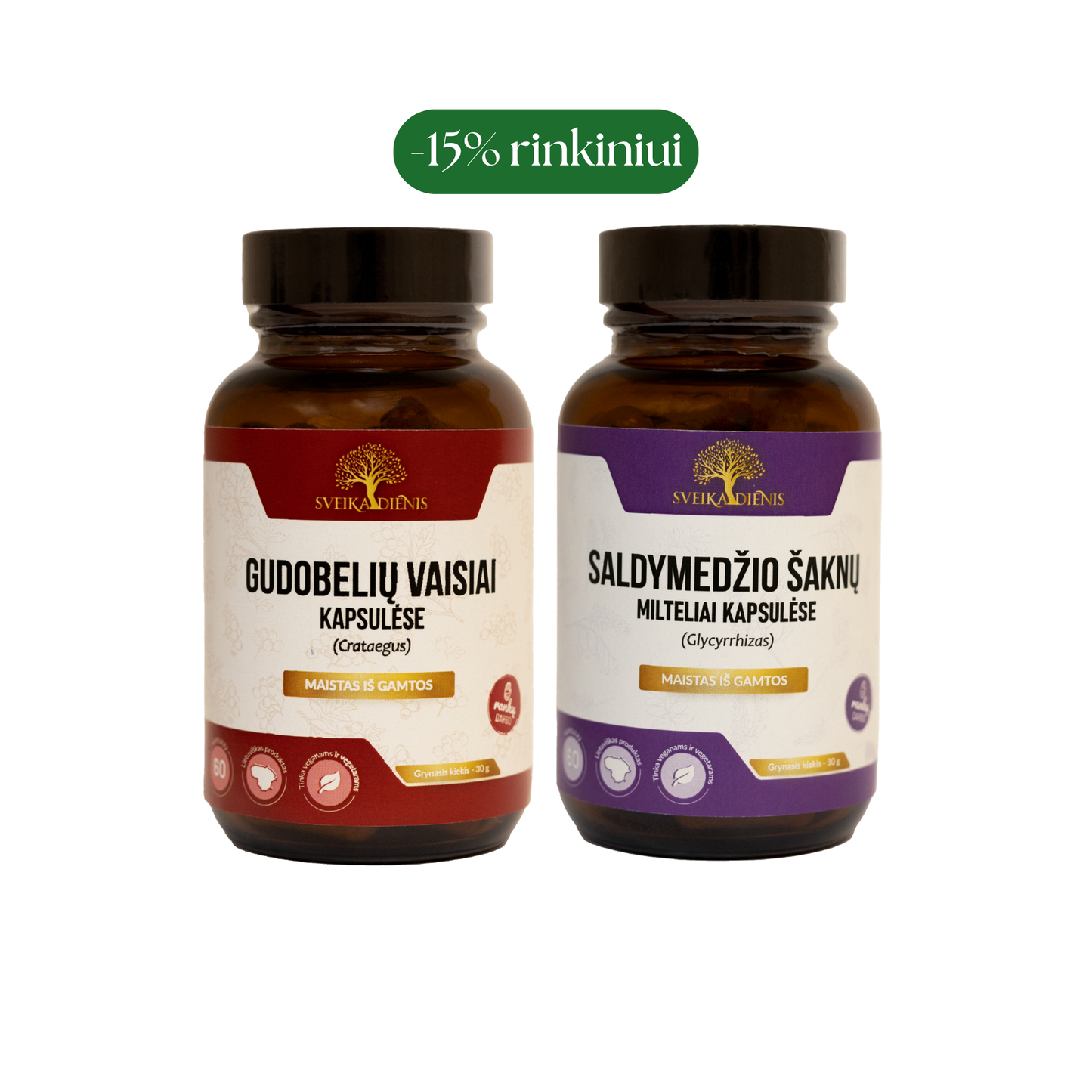 Rinkinys širdžiai ir nervų sistemai: Gudobelių vaisiai + Saldymedžio šaknis